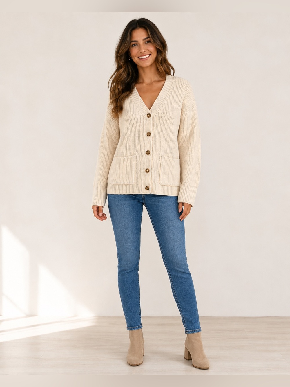 78&Sunny Pacific Cream Ribbed Button Cardigan XL NWT